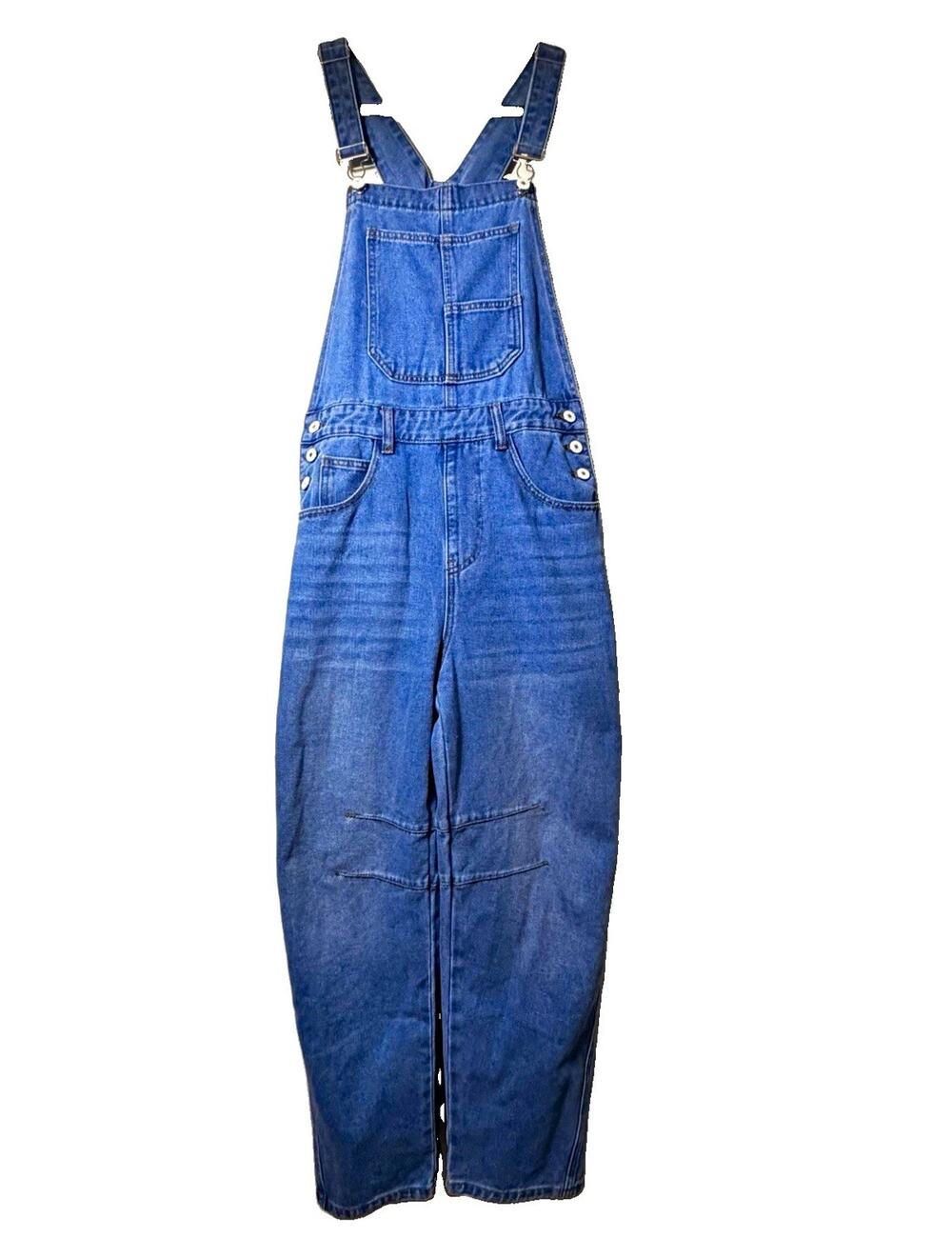 Barrel Leg Light Wash Denim Overalls Size M Adjustable Buckle Straps